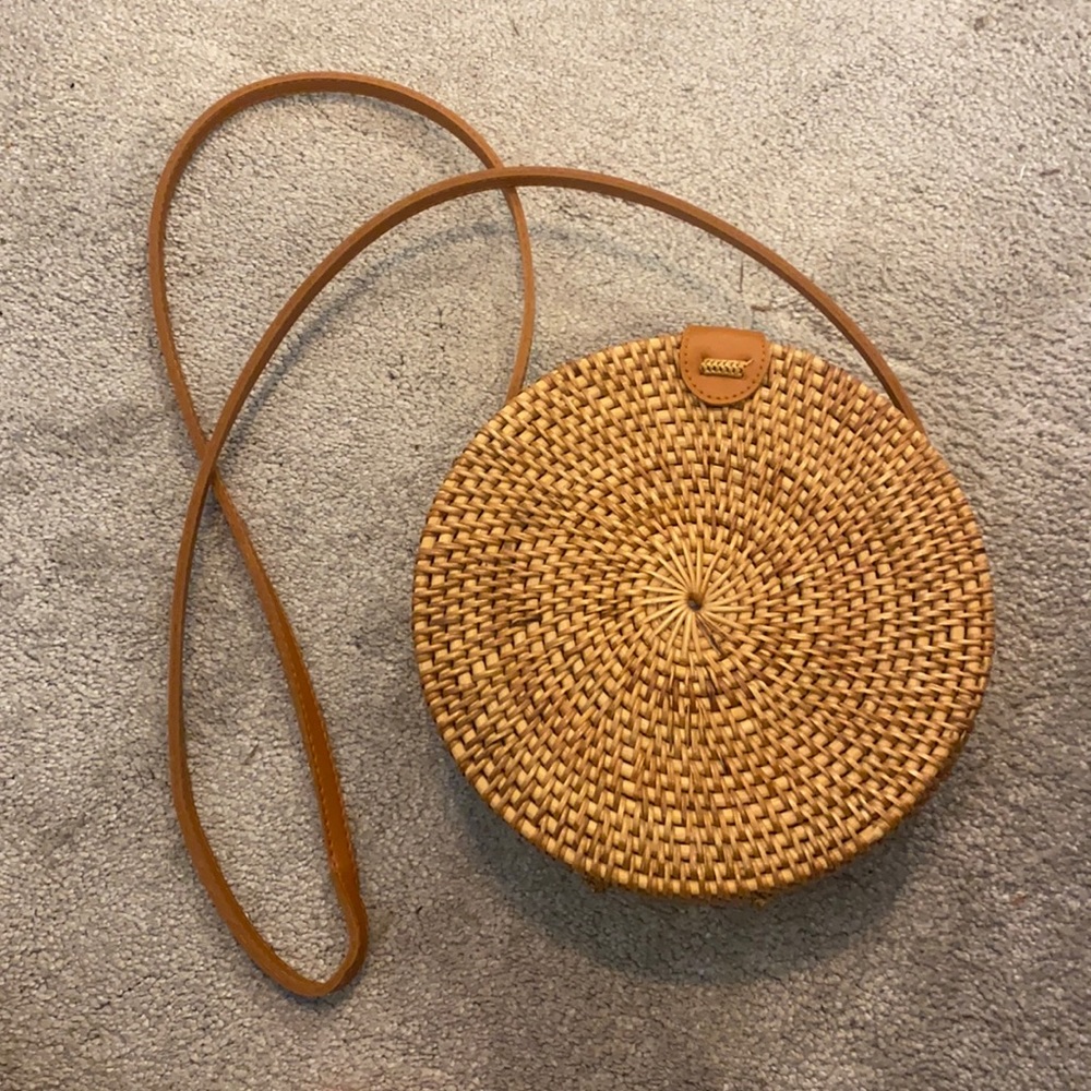 Wicker basket cross body purse